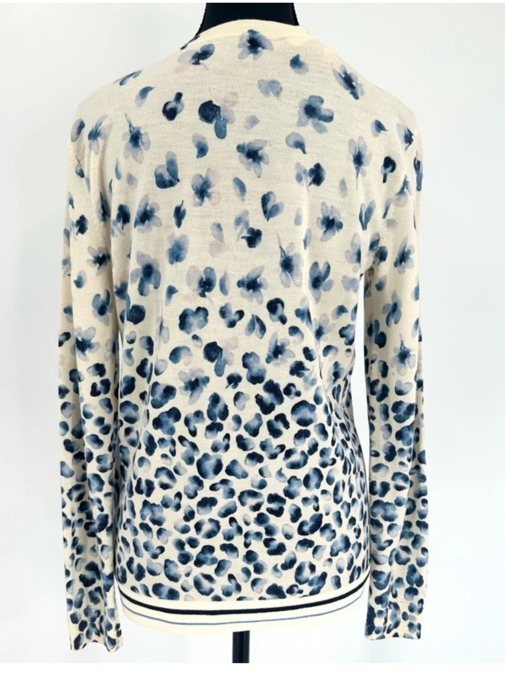 Tory Burch 100% Merino Wool Floral Leopard Print V-Neck Cardigan Sweater,Size XS